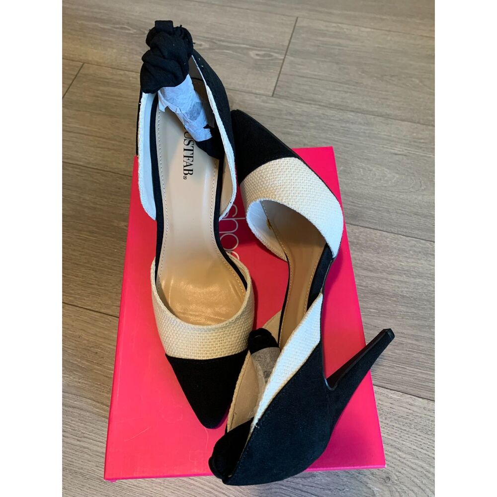 JustFab Black & White Espadrille Platform Stiletto Heels Size 9.5